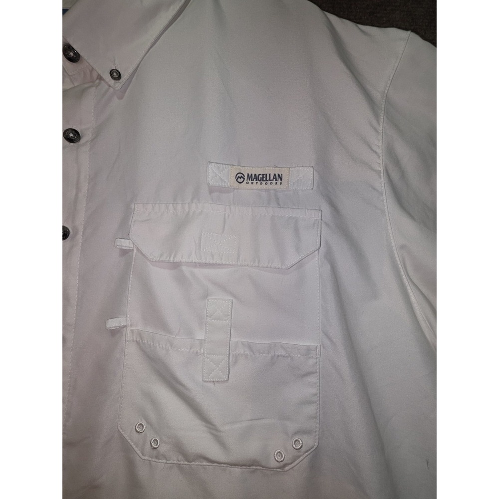 Magellan Outdoors 2XL American Flag Fishing Shirt White Short Sleeve Fish Gear - Picture 3 of 7